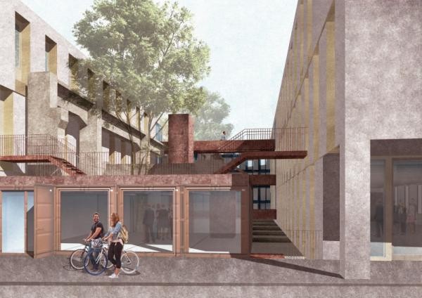 Visualisierung eines künftigen Innenhofs im Bahnbetriebswerk. (Visualisierung: AAg Architekten) 