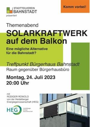 Einladung des Stadtteilvereins Bahnstadt zum Themenabend "Solarkraftwerk" (Foto: Stadtteilverein).