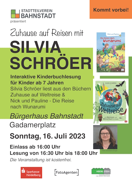 Einladung des Stadtteilvereins Bahnstadt zur Kinderbuchlesung mit Silvia Schröer (Foto: Stadtteilverein).