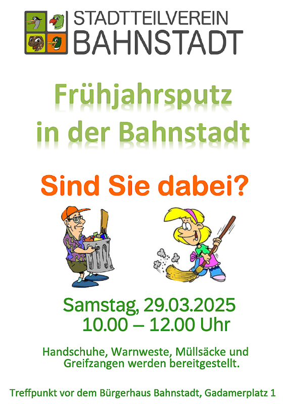 Plakat: Stadtteilverein Bahnstadt Plakat mit der Einladung zum Frühjahrsputz